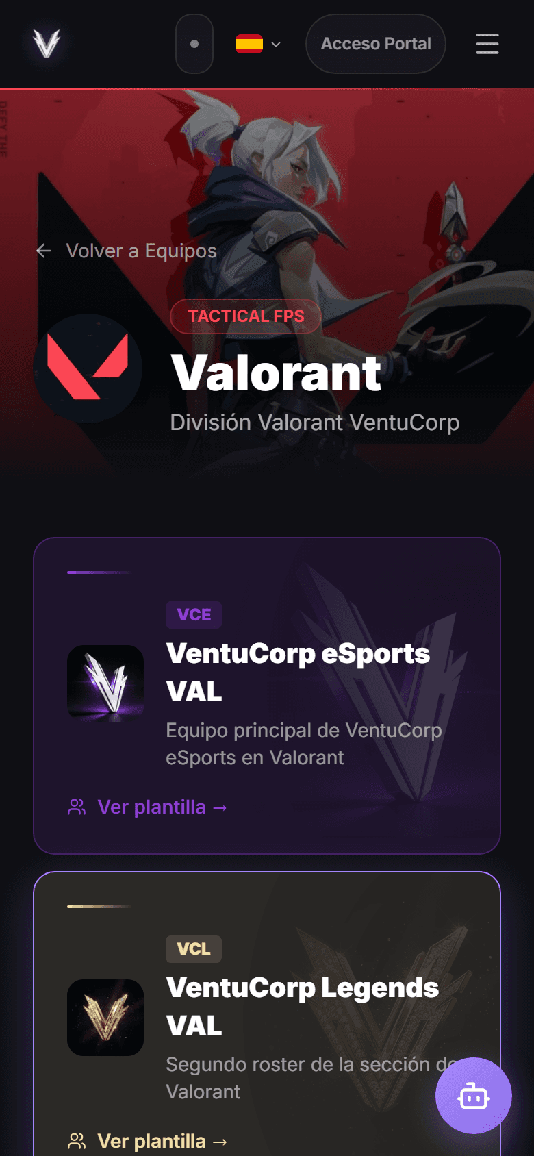 Ficha pública de los equipos de VALORANT de un club en EsportsHub